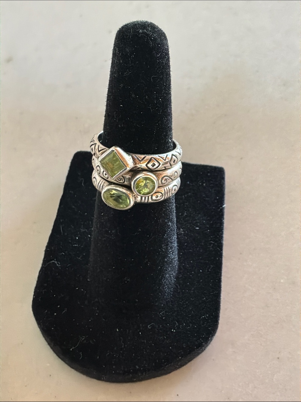 Brighton Sterling Silver Stackable Rings with Light Green Stones